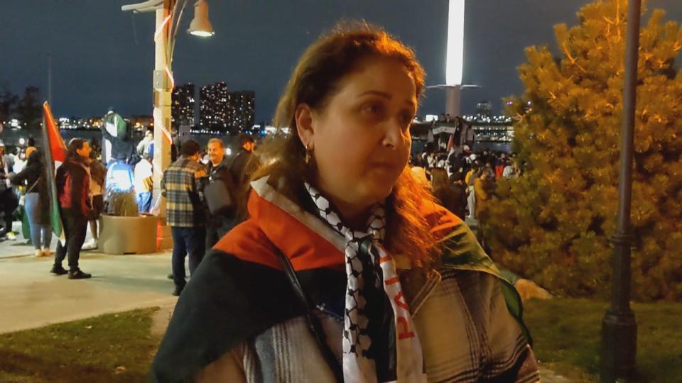 Samia Zubaidi came to Canada from Gaza seven years ago. She said she attend the rally in solidarity with Palestinian people on Tuesday to spread awareness about the situation in Gaza, where she still has family. 