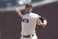 San Francisco Giants' Kevin Gausman pitches against the San Diego Padres during the first inning of a baseball game in San Francisco, Saturday, May 8, 2021. (AP Photo/Jeff Chiu)