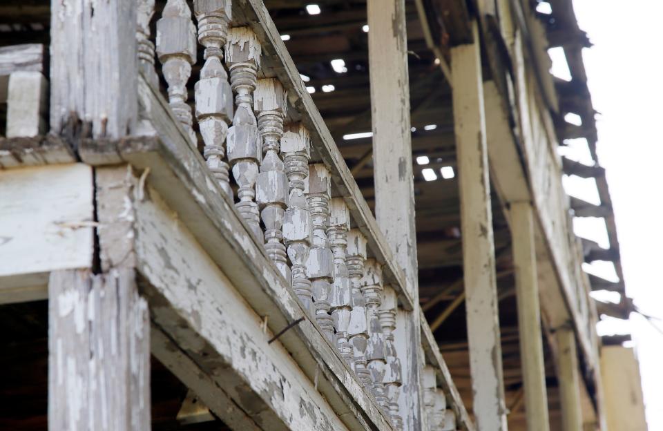 A detail of the second-floor porch at the Quanah Parker Star House in Cache. Tours of the home no longer include a viewing of the second floor, due to deterioration of the structure. [Photo by Nate Billings, The Oklahoman]