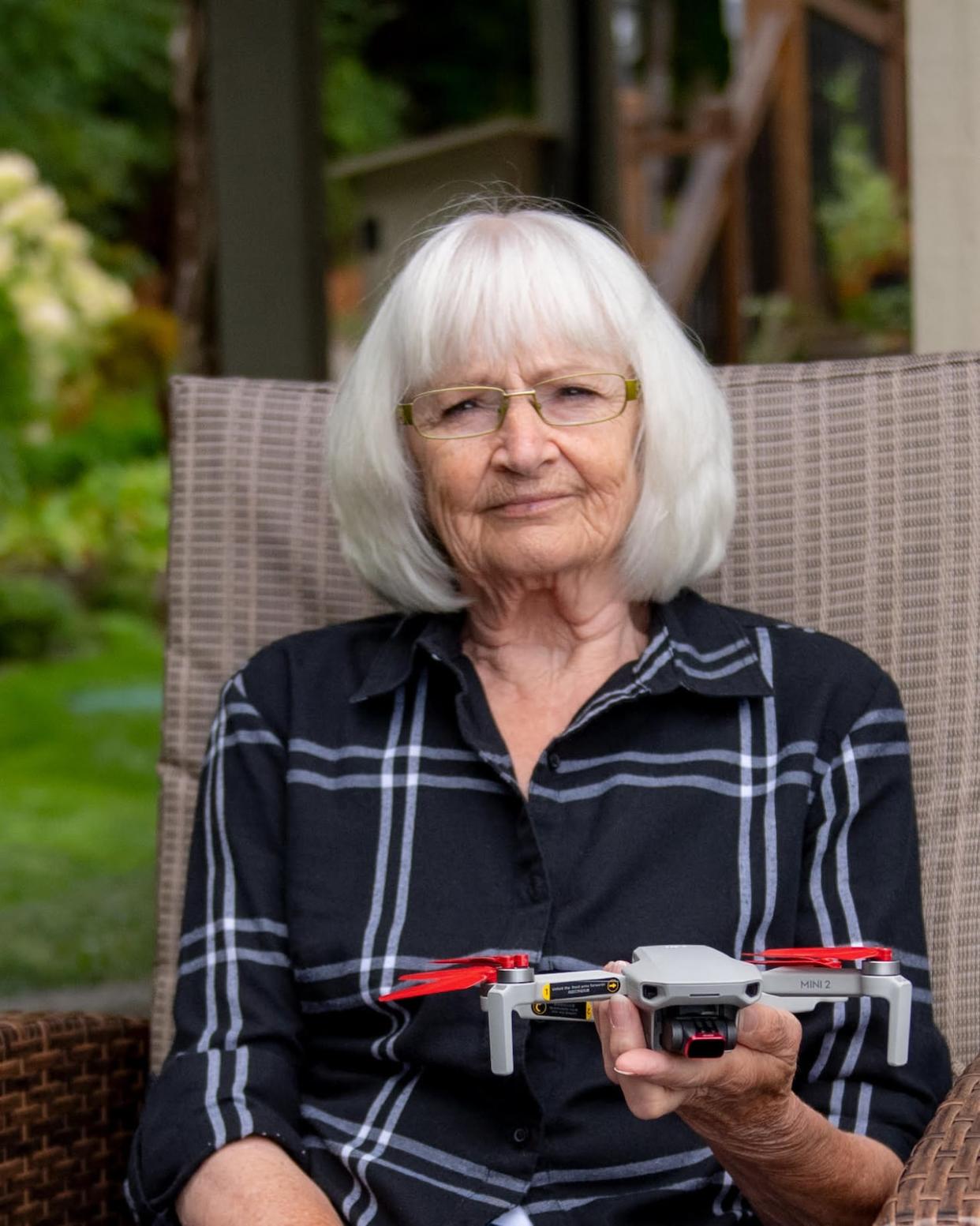 Mary Reynolds regularly flies a drone over Deep Water Recovery's Vancouver Island ship-breaking site, gathering video footage of the operation. A judge has ruled the company cannot sue her for damages.  (Robert Kerr - image credit)