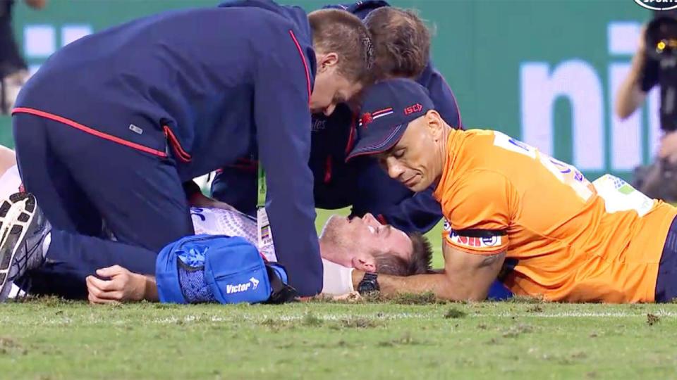 Luke Keary was concussed in the clash against the Knights. (Image: Fox Sports)