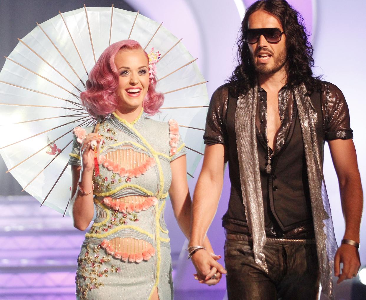 Katy Perry with then-husband Russell Brand at the 2011 MTV VMAs (Getty Images)