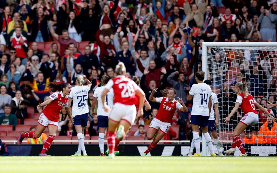 Arsenal's Rafaelle celebrates scoring their third goal&nbsp; - Action Images via Reuters