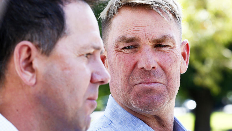 Shane Warne and Ricky Ponting, pictured here speaking to the media in Sydney in January.