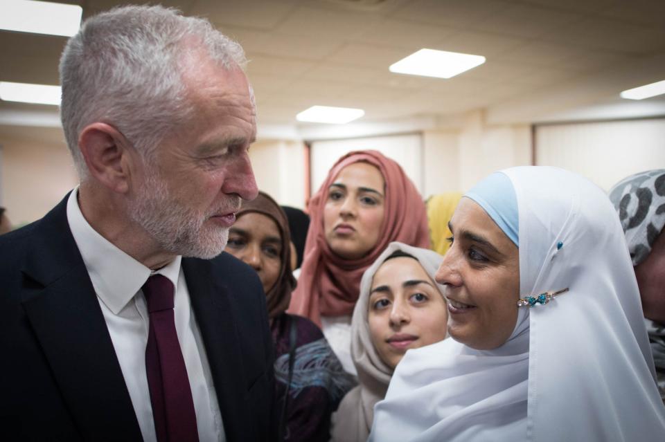 Jeremy Corbyn meets locals at Finsbury Park Mosque after the terror attack targeting Muslims (PA Images)