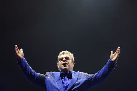 British singer Elton John performs at a concert on the "All The Hits Tour" in Hong Kong, China November 24, 2015. REUTERS/Tyrone Siu/File Photo