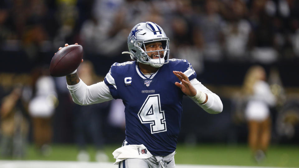 Dallas Cowboys quarterback Dak Prescott (4) will be playing on the franchise tag this season. (AP Photo/Butch Dill)