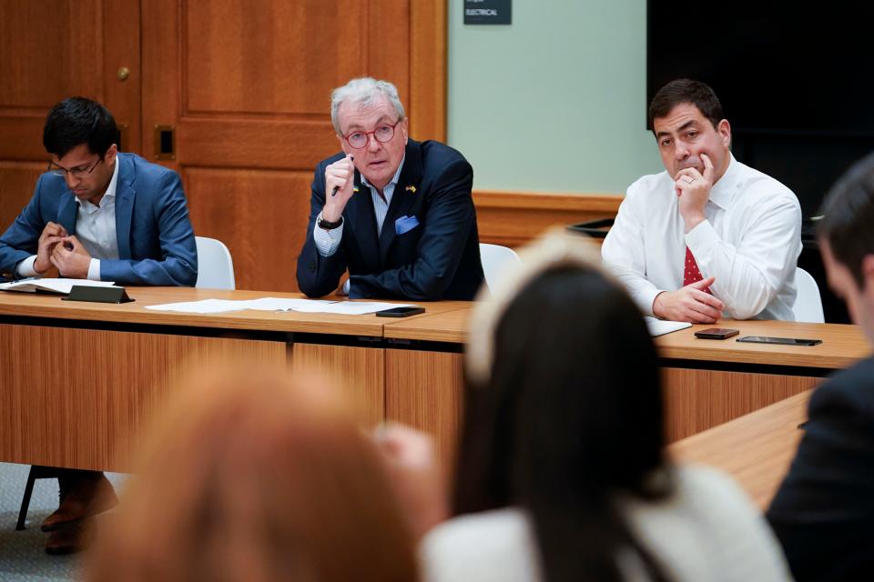 Gov. Phil Murphy sits for a New Jersey Economic Development Authority (NJEDA) innovation, equity and growth program briefing on Sept. 26, 2023, in Trenton.