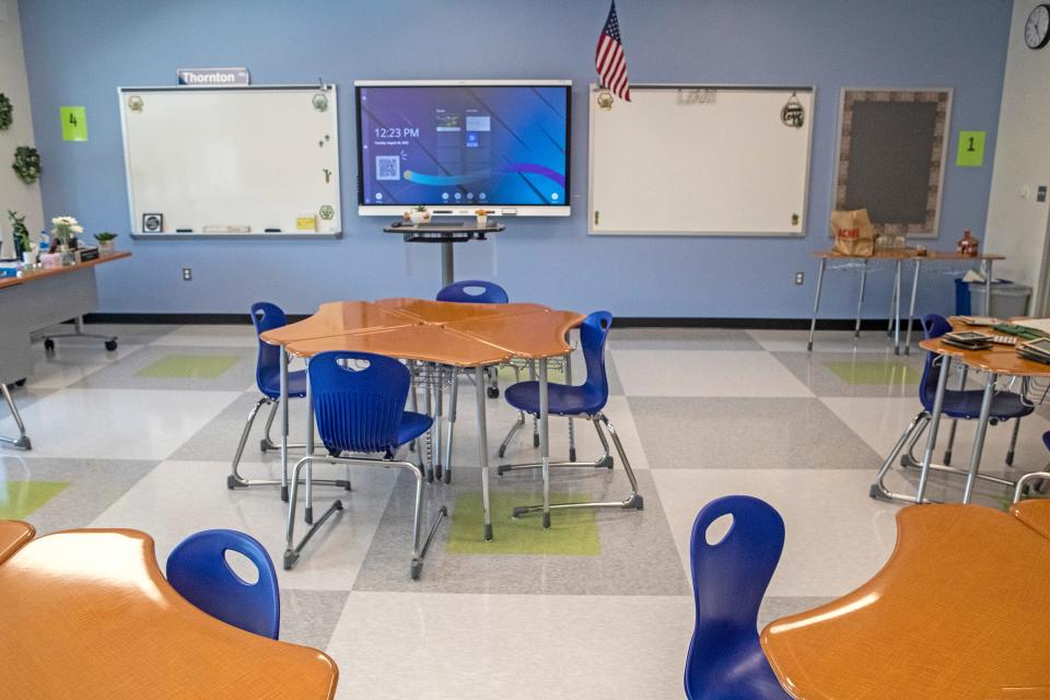 A classroom at Everett Meredith Middle School is pictured in Middletown.