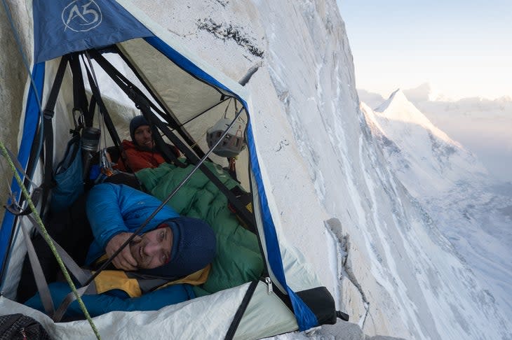 Sleeping in a portaledge in the Himalaya.
