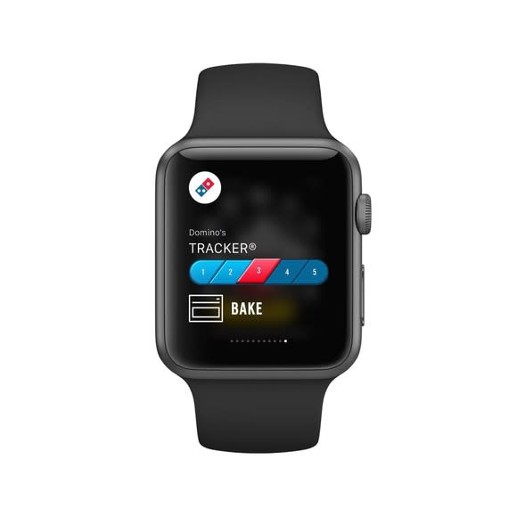 A smartwatch displaying Domino's app