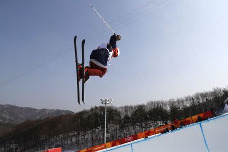 Freestyle Skiing - Pyeongchang 2018 Winter Olympics - Men's Ski Halfpipe Qualifications - Phoenix Snow Park - Pyeongchang, South Korea - February 20, 2018 - Aaron Blunck of the U.S. competes. REUTERS/Issei Kato