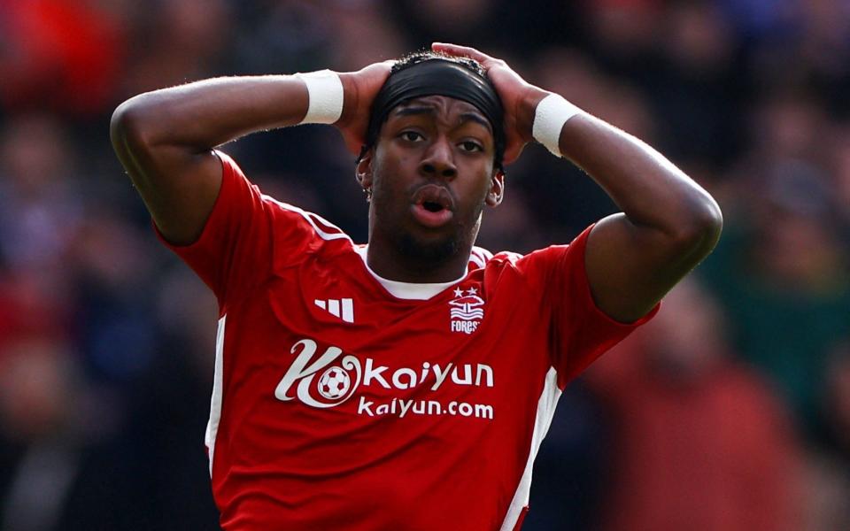 Nottingham Forest's Anthony Elanga reacts