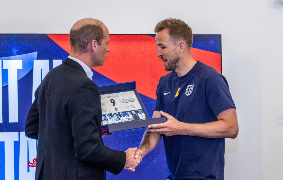 The Prince of Wales makes a presentation to England captain Harry Kane (Paul Cooper/The Telegraph/PA Wire)