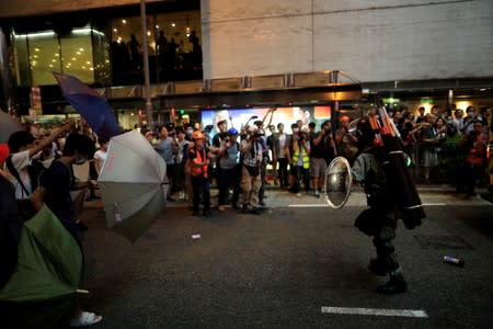 Protesters attend a demonstration in Hong Kong