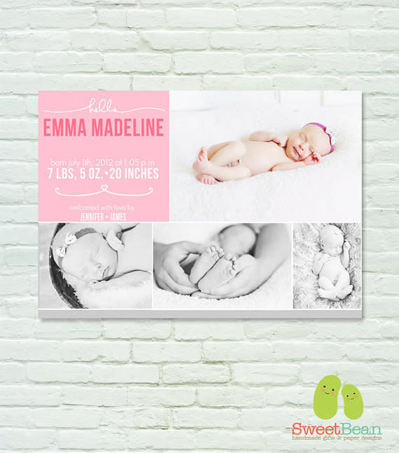 (Etsy/<a href="http://www.etsy.com/listing/108142841/modern-baby-announcement-printable?ref=exp_listing">sweetbeangifts</a>, $5)