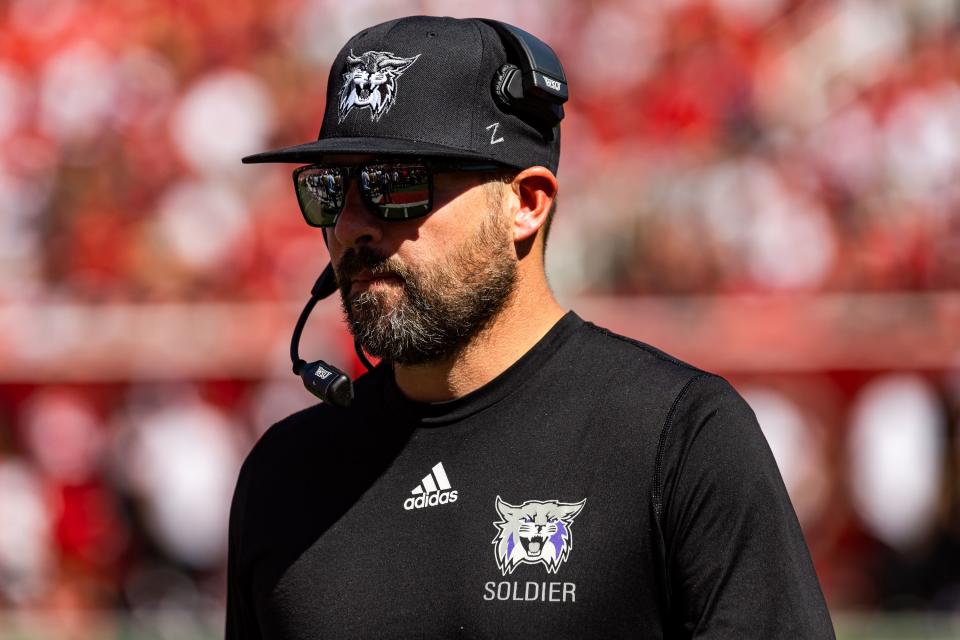 Weber State Wildcats head coach Mickey Mental on the sidelines during their game against the Utah Utes at Rice-Eccles Stadium in Salt Lake City on Saturday, Sept. 16, 2023. | Megan Nielsen, Deseret News