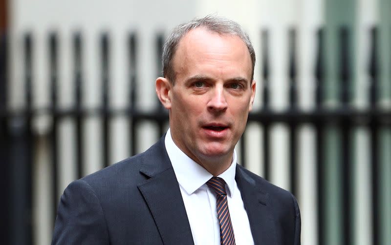 Britain's Foreign Secretary Dominic Raab at Downing Street ahead of a cabinet meeting in London
