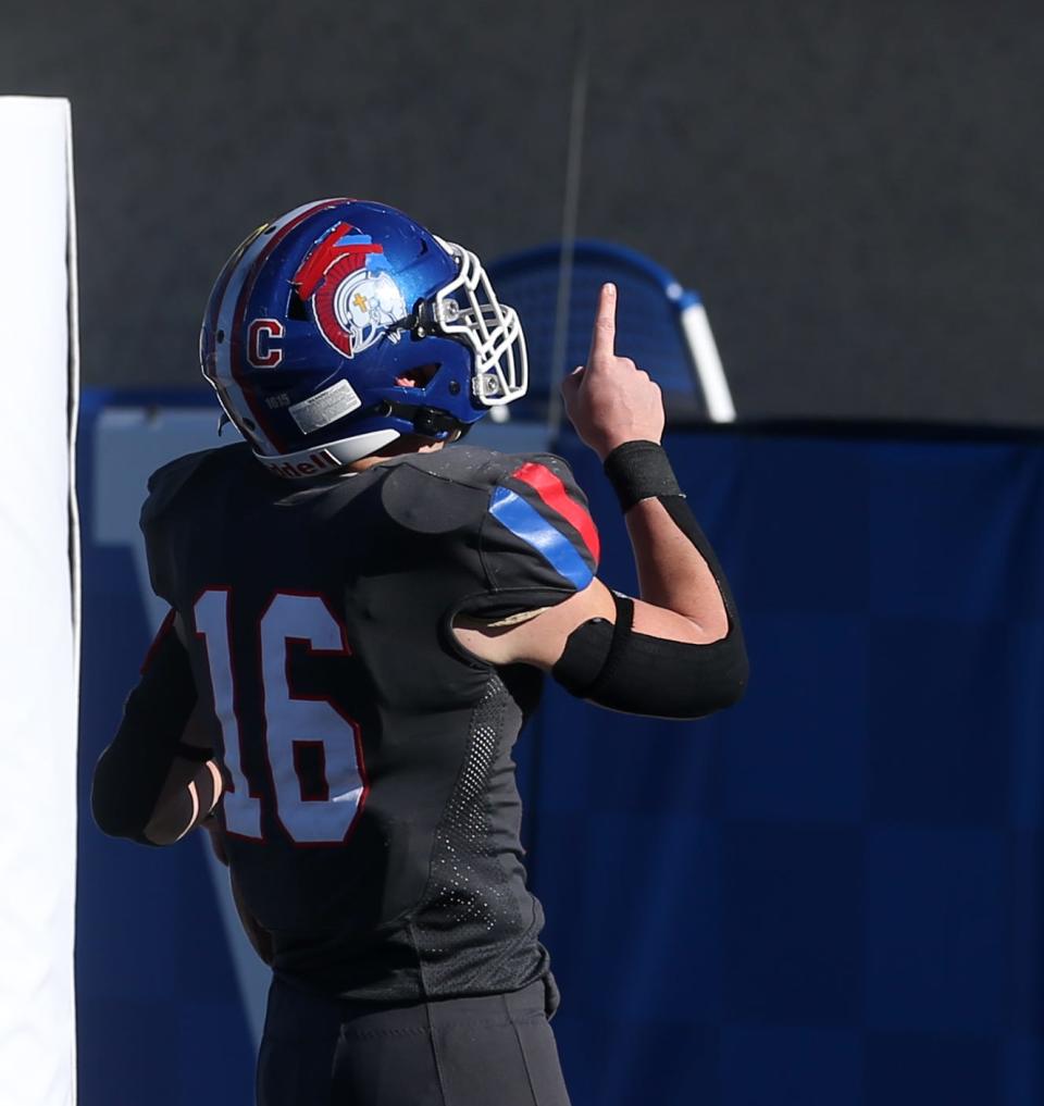 Christian Academy-Louisville’s Gavin Copenhaver ran over 70 yards for a touchdown against Bardstown.Dec. 3, 2022