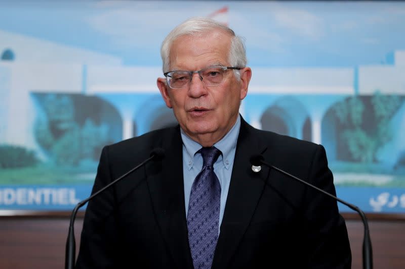 European Union foreign policy chief Borrell speaks at the presidential palace in Baabda