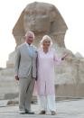 <p>Prince Charles and Camilla pose in front of the famous Great Sphinx while on a trip to Egypt. </p>