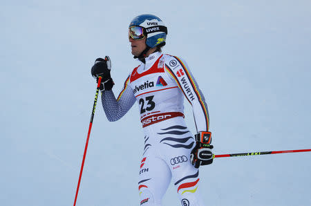 Alpine Skiing - FIS Alpine World Ski Championships - Men's Giant Slalom - Are, Sweden - February 15, 2019 - Germany’s Alexander Schmid reacts. REUTERS/Leonhard Foeger