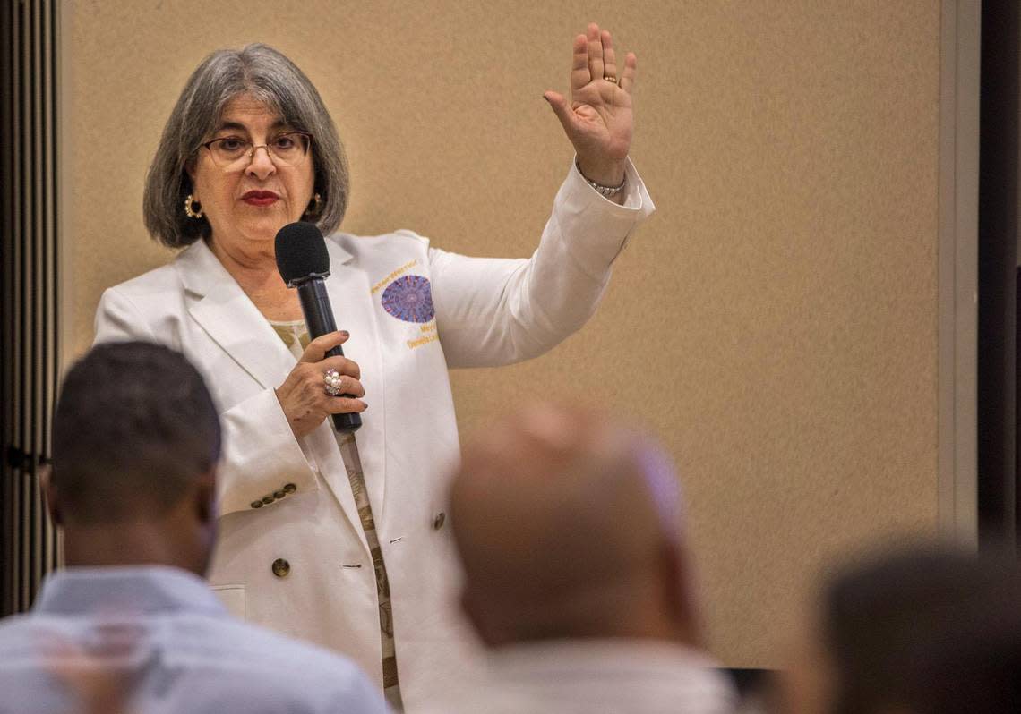 Miami-Dade County Mayor Daniella Levine Cava, discusses her proposed 2022-2023 budget – approved by the Board of County Commissioners during a “Conversations with Cava” town hall meeting, where mostly County staffers were in attendance, in Miami Lakes, on Tuesday September 13, 2022.