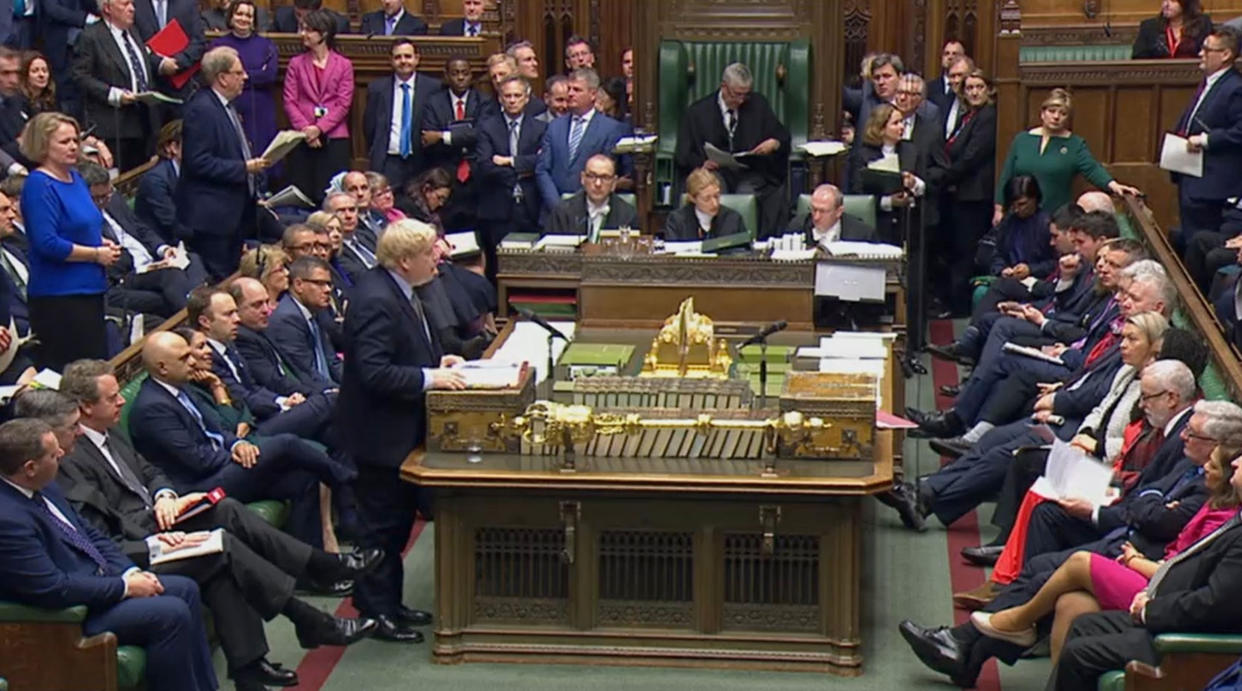 Prime Minister Boris Johnson speaks during Prime Minister's Questions in the House of Commons, London.