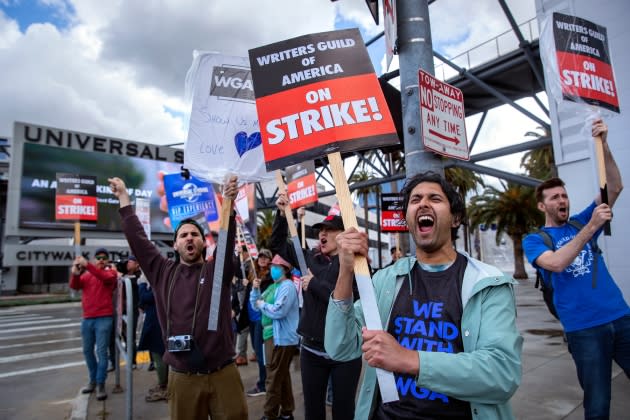 Writers Guild of America enters the third day of the strike - Credit: Mel Melcon / Los Angeles Times via Getty Images