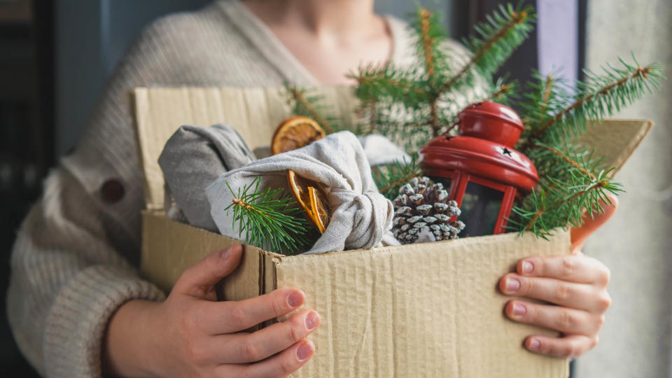 Box of holiday decorations