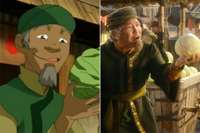 <p>Nickelodeon; Netflix</p> James Sie reprises his role of the Cabbage Merchant in live action