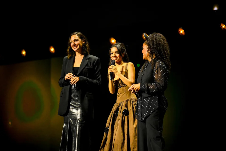 L to R: Gal Gadot, Rachel Zegler and Yvette Nicole Brown at D23 on Aug. 9 in Anaheim, Calif, Disney, Snow White