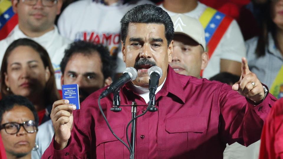 Nicolas Maduro, Präsident von Venezuela, spricht nachdem das Wahlamt seine Wiederwahl bestätigt hatte. Foto: Ariana Cubillos, AP