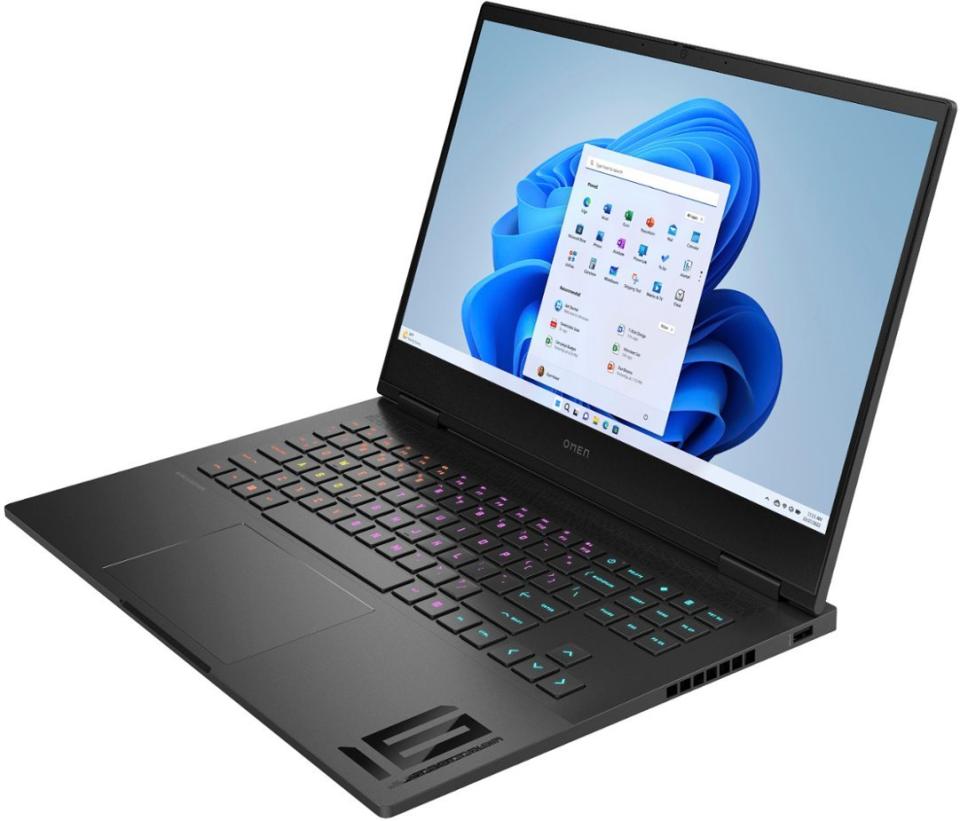 black laptop with homescreen on display