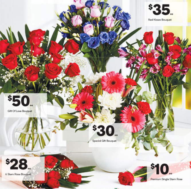 Valentine's Day flowers on sale at Woolworths.