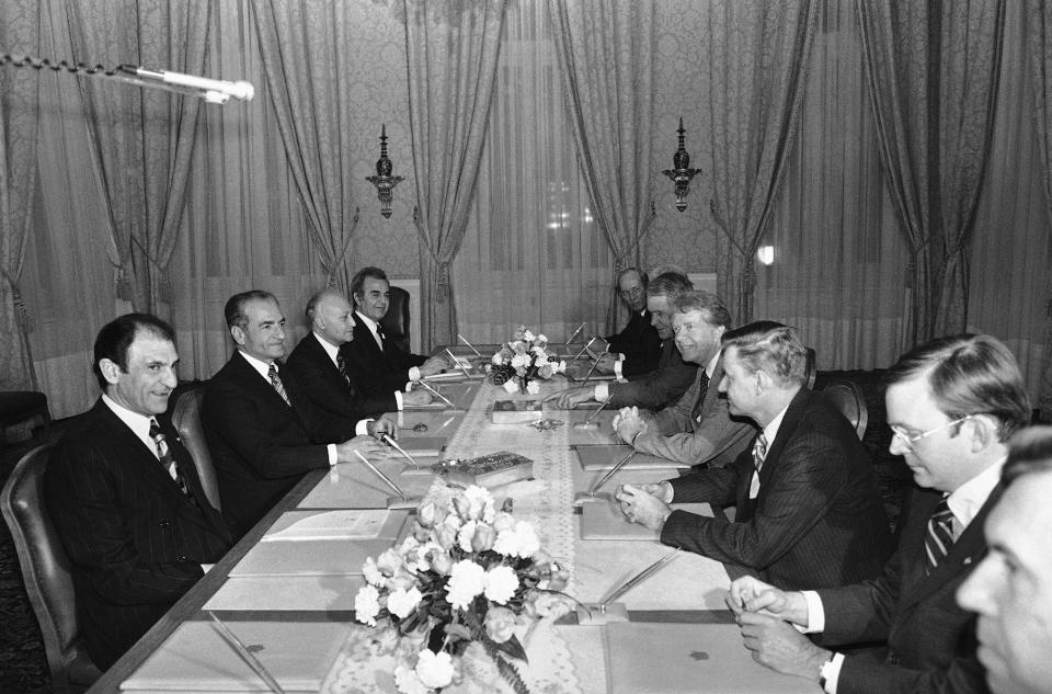 Zbigniew Brzezinski during talks with Iran, Dec. 31, 1977