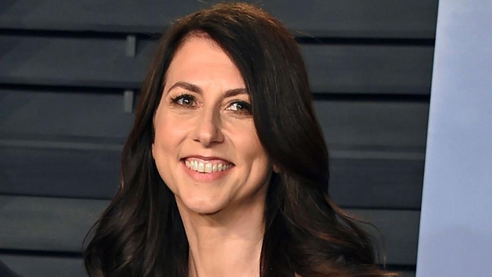 Mandatory Credit: Photo by Evan Agostini/Invision/AP/Shutterstock (11556401a)Then-MacKenzie Bezos arrives at the Vanity Fair Oscar Party in Beverly Hills, Calif.