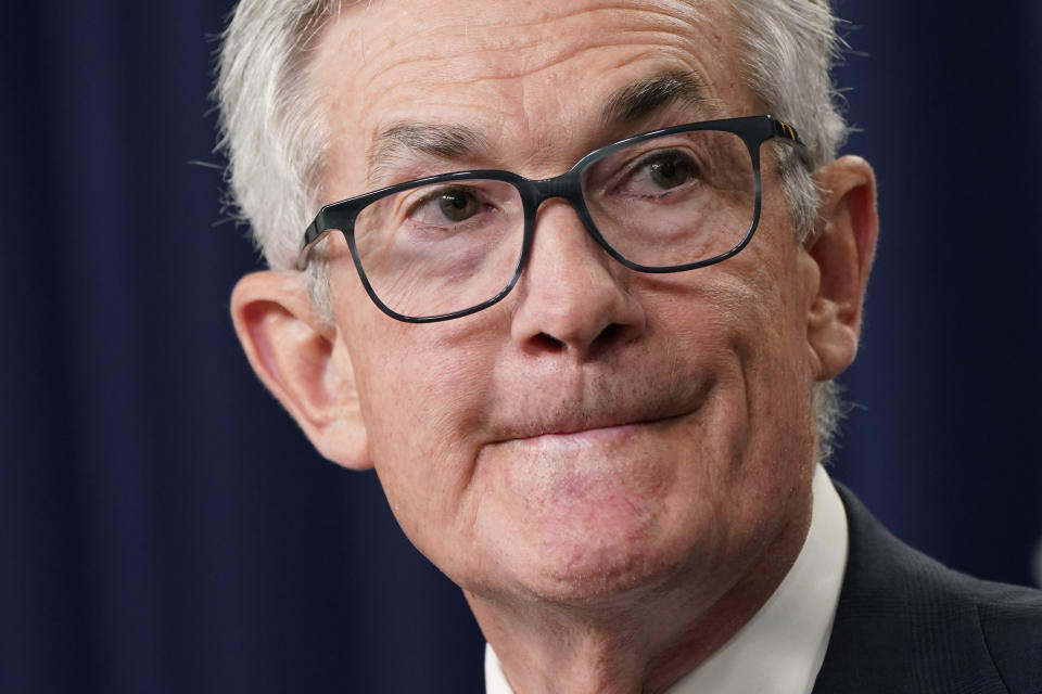 Federal Reserve Chair Jerome Powell listens to a question as he speaks at a news conference Wednesday, Sept. 21, 2022, at the Federal Reserve Board Building, in Washington. Intensifying its fight against chronically high inflation, the Federal Reserve raised its key interest rate by a substantial three-quarters of a point for a third straight time, an aggressive pace that is heightening the risk of an eventual recession. (AP Photo/Jacquelyn Martin)