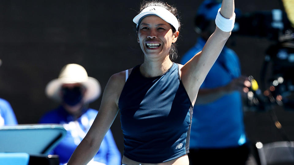 Su-Wei Hsieh, pictured here after beating Bianca Andreescu at the Australian Open. 