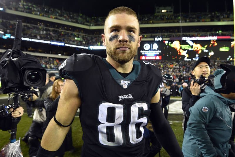 Tight end Zach Ertz won a Super Bowl in 2018 with the Philadelphia Eagles. File Photo by Derik Hamilton/UPI