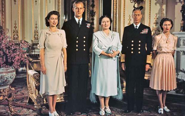 Then-Princess Elizabeth, Lieutenant Phillip Mountbatten, her then-fiance, her mother, then-Queen Elizabeth, (later the Queen Mother) and her father, King George VI, in a family photograph made shortly before the Elizabeth and Philip's wedding.