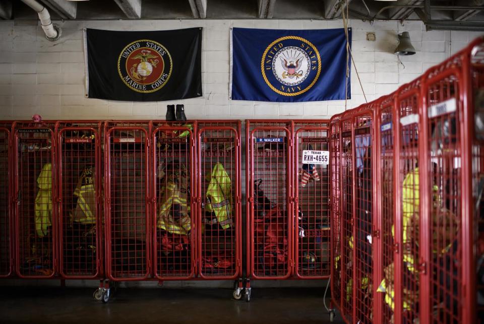 Houston, Texas: Firefighter lockers on November 22, 2023 at Fire Station 48 in Houston, Texas.