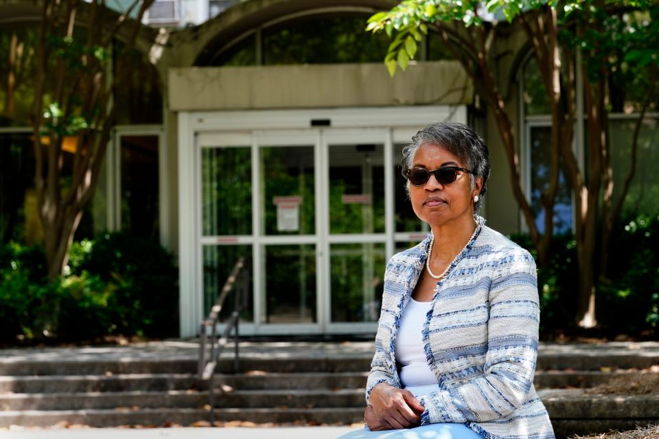 Hattie Thomas Whitehead poses for a portrait on the campus of the University of Georgia in Athens, on Thursday, May 6, 2021, where a Black neighborhood was razed in the 1960's to make room for dorms. The 72-year-old Athens resident grew up in the destroyed Linnentown neighborhood.