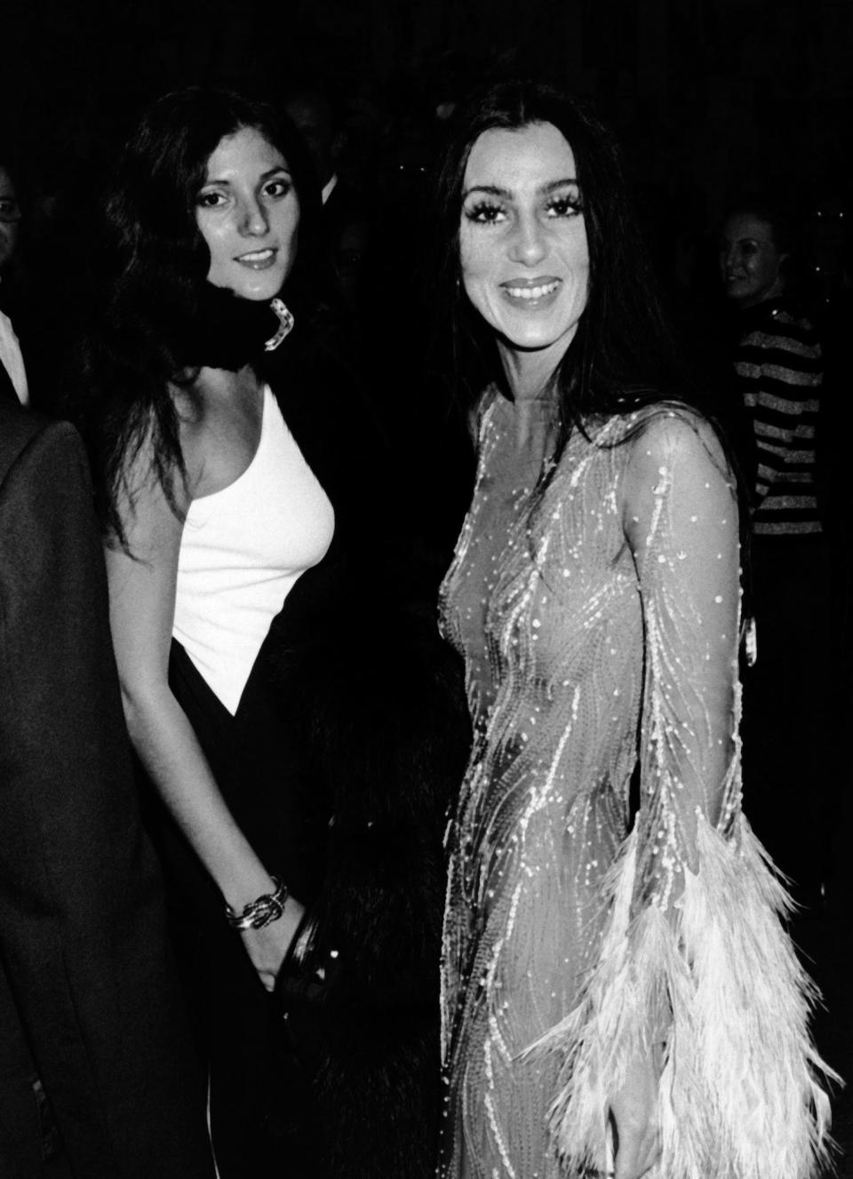 Cher and her sister Georganne LaPierre at the 1974 Met Gala in New York City.