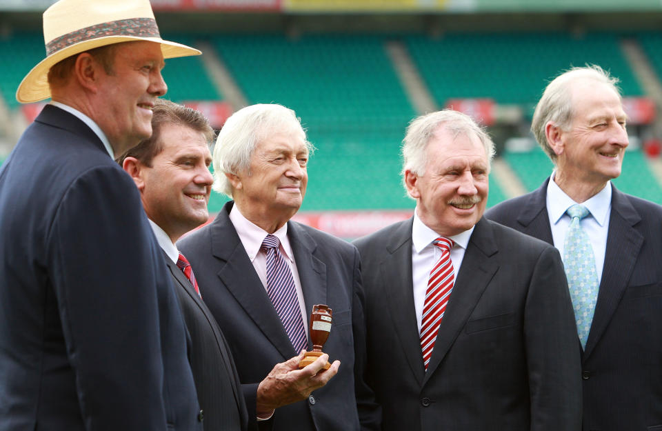 Tony Greig, Mark Taylor, Richie Benaud, Ian Chappell and Bill Lawry, pictured here at the SCG in 2011.