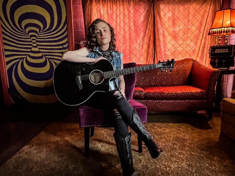 El Paso musician Emily Davis is shown Wednesday at The Living Room, 2310 N. Piedras St., Suite A, ahead of a release party for her new EP, “Living in the Past Tense,” on Saturday night.