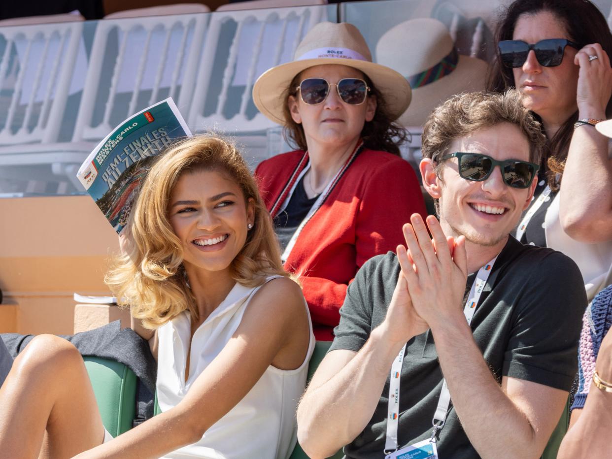 Zendaya, left, and Mike Faist at the Monte-Carlo Masters tournament in France. Her outfit honored tennis trailblazer Althea Gibson.