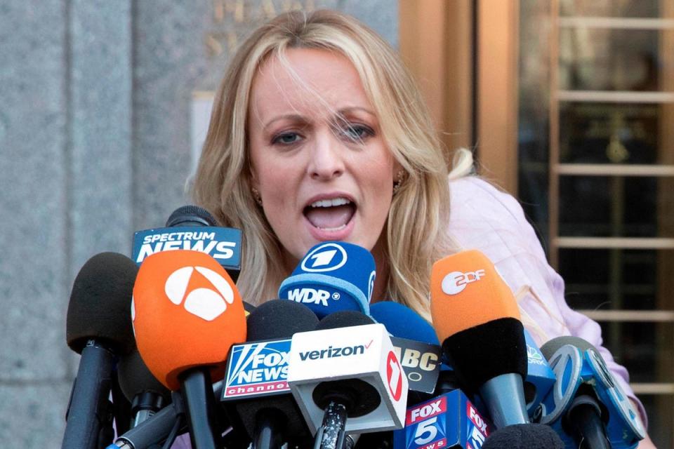 Adult film actress Stormy Daniels outside federal court in New York (AP)
