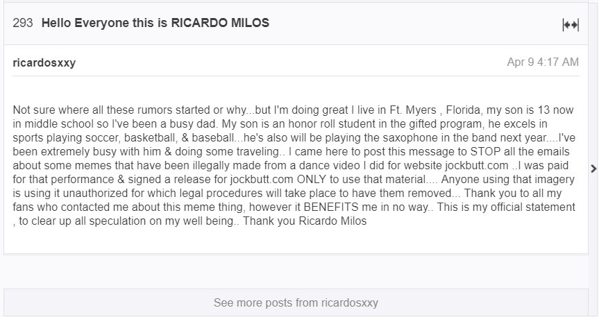 Ricardo Milos 聲明內容