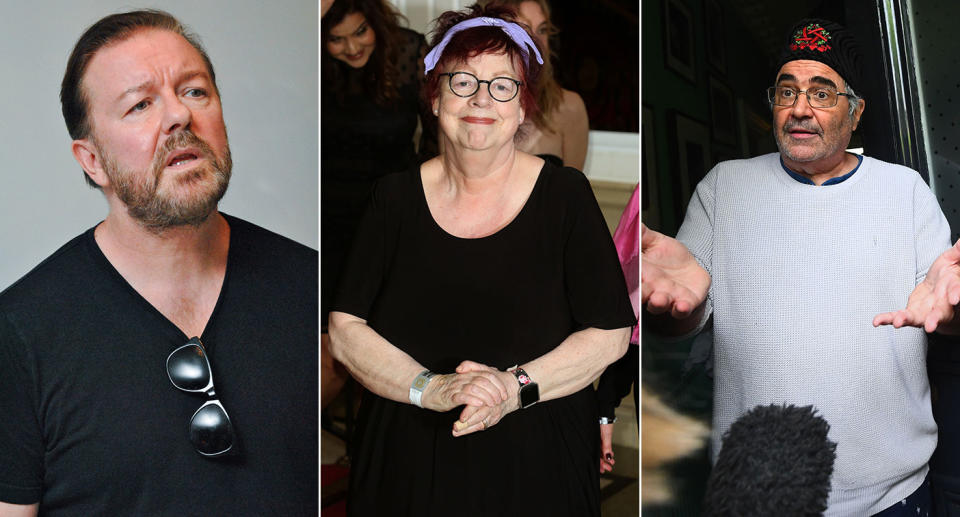 Ricky Gervais, Jo Brand and Danny Baker. 